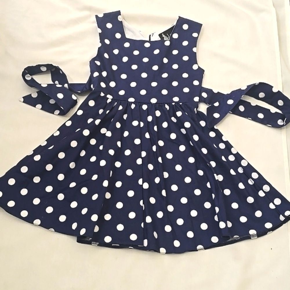 Lady VintageNavy Blue Polka Dot Dress 3/4